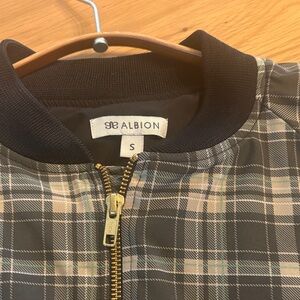 Albion Plaid Bomber Jacket in Black, Tan and Cream